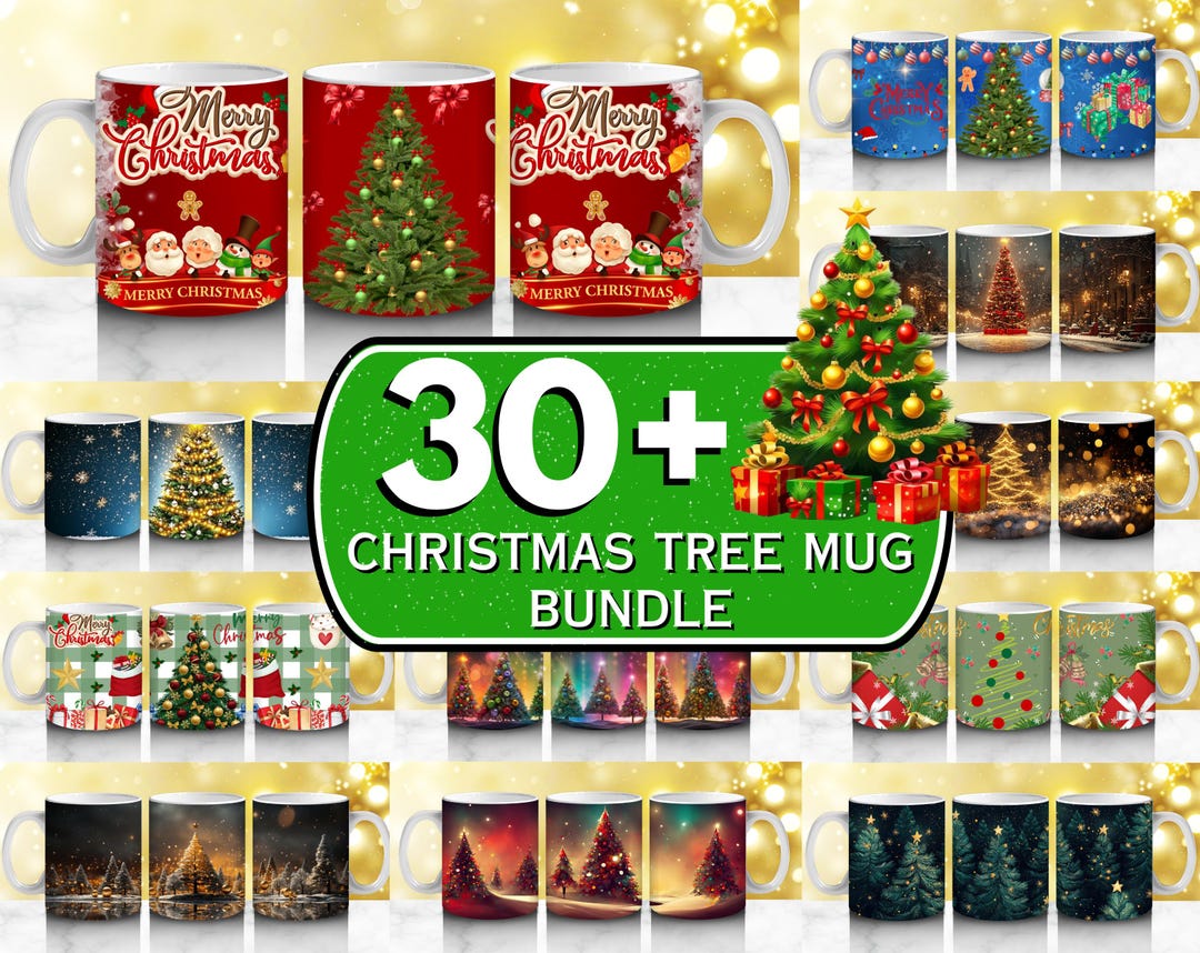 30 + Christmas Tree Mug Wrap Bundle, Merry Christmas Mug Wrap, 20oz ...
