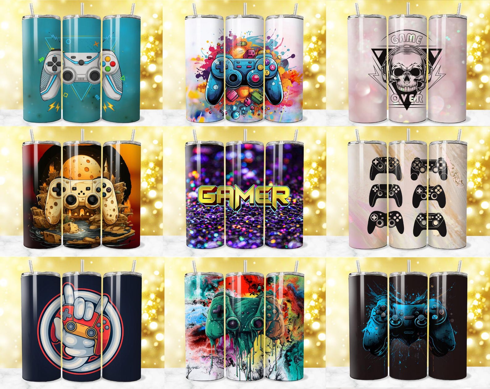 Gamer Tumbler Wrap Designs Bundle, 3D Game Controller, 20oz PNG ...
