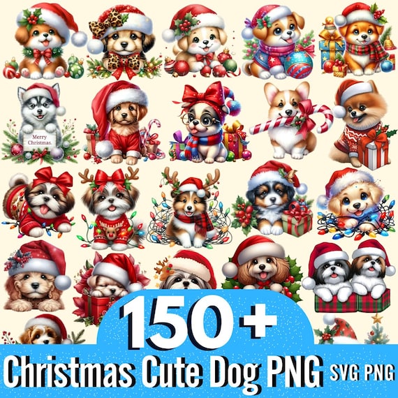 Christmas Dog Clipart Bundle, Cute Holiday Png, Tshirt Designs (Digital Download)