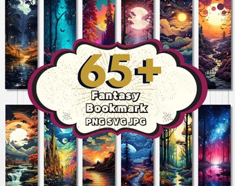 65 + Fancy Bookmark Design , Starry Night Forest Bookmark, Fantasy Bookmark Sublimation Designs, Printable Bookmark PNG, Bookmark Bundle PNG