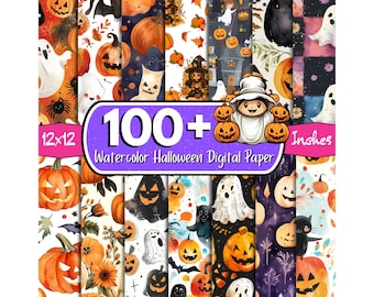 Watercolor Halloween Digital Paper Pack, Spooky Seamless Patterns (Digital Download)