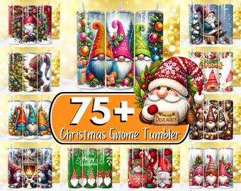 75+ Christmas Gnome Tumbler Wrap Designs, Holiday Sublimation (PNG Digital Download)