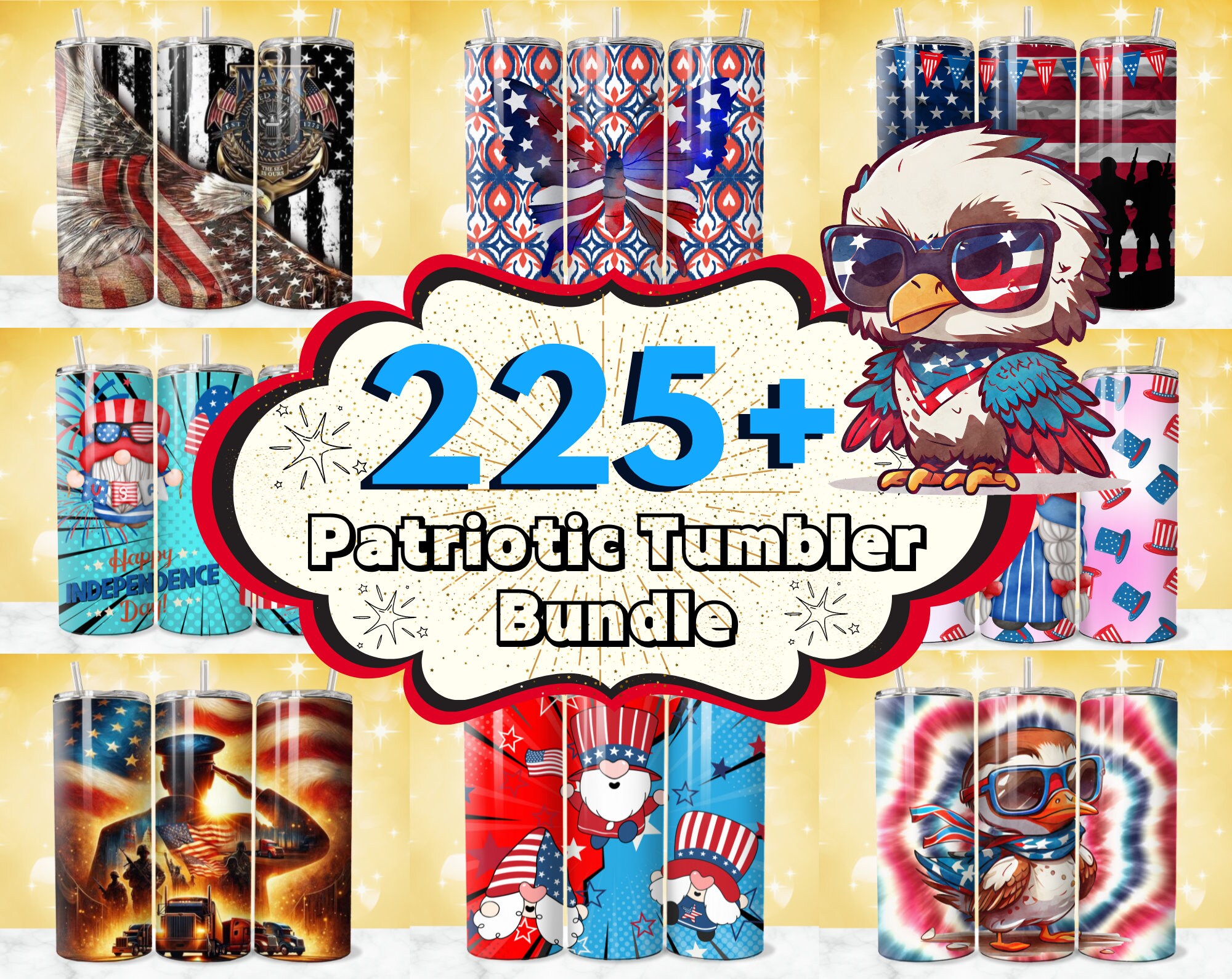 225 + Pathrischer Tumbler Wrap, 4. Juli Tumbler Wrap, 20 Unze Patriotischer Tumbler, Amerikanische Flagge Tumbler, USA Unabhängigkeitstag Sublimation PNG