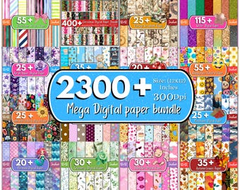 2300 + mega digitaal papierpakket, digitaal kerstpapier, digitaal bloemenpapier, digitaal plakboek, naadloze achtergrond, digitale patronen