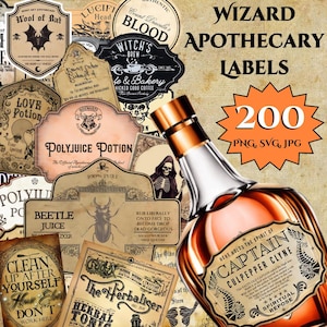 200 Potion Labels Sticker, Halloween Potion Labels, Halloween Bottle Stickers, Witch Apothecary, Vintage Apothecary Labels, Wizard Party