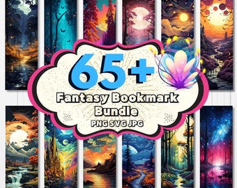 65 + Fantasy Bookmark Sublimation Designs, Starry Night Forest Bookmark, Printable Bookmark PNG, Bookmark Bundle