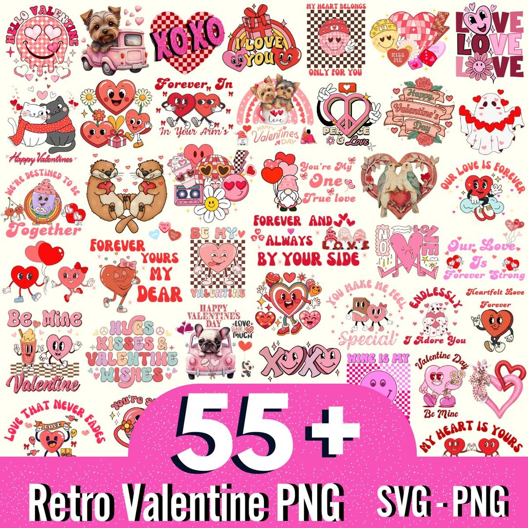 Retro Valentine's Day PNG Bundle, Groovy Sublimation Designs (digital ...
