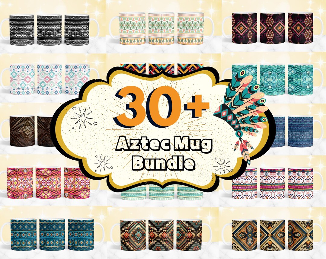 30 + Aztec Mug Bundle, Western Mug Wrap, Aztec Pattern Mug Wrap Design ...