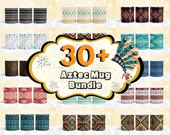 30 + Aztec Mug Bundle, Western Mug Wrap, Aztec Pattern Mug Wrap Design, 11oz & 15oz Aztec Mug Sublimation Design, Aztec Coffee Mug Wrap PNG