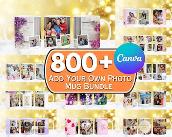 Más de 800 diseños para envolver tazas con tu propia foto, collage de fotos, foto familiar, sublimación de fotos, Canva: ¡Agrega tu foto PNG!