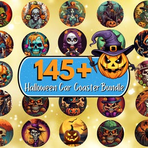Puede incluir: Un conjunto de 145+ posavasos para coche con temática de Halloween con varios personajes y diseños espeluznantes. Los posavasos son redondos y presentan una variedad de colores, incluyendo negro, naranja, verde, morado y blanco. Los diseños incluyen calabazas, fantasmas, brujas, esqueletos, arañas y más.