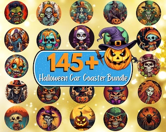 145 + Halloweenowe wzory podkładek samochodowych, Straszne wzory podkładek samochodowych, Horrorowe wzory podkładek samochodowych, Okrągła sublimacja podkładek samochodowych na Halloween