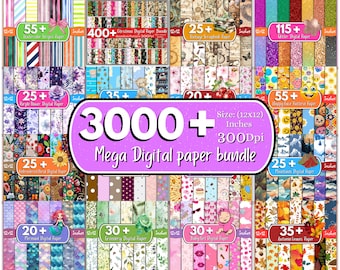 3000+ mega digitaal papierpakket, digitaal kerstpapier, digitaal bloemenpapier, digitaal plakboek, naadloze achtergrond, digitale patronen