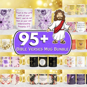 95 + 95 Bibelverse Mug Wrap-Designs, 11 Unzen und 15o Tassendesigns, Christliche Tasse, Glaube Tasse, religiöse Tasse, Glaubensaffirmation, Bibelzitate Tasse PNG