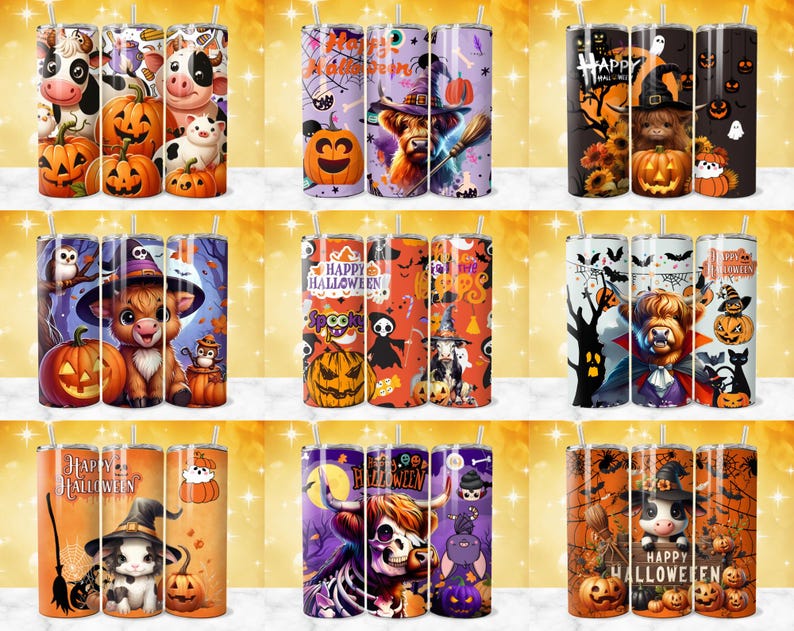 Halloween Highland Cow 20oz Tumbler Wrap Designs Bundle (digital ...