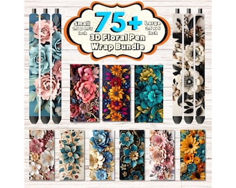 3D Floral Pen Wrap Designs, Sublimation Bundle (PNG, JPG) (Digital Download)