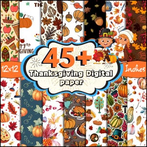 45+ Thanksgiving Digital Paper, Autumn Digital Paper, Thanksgiving Pattern, Fall Leaves Digital Paper, Pumpkin Digital Paper, Fall Scrapbook