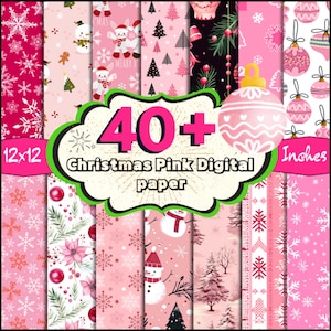 40 + Weihnachten Rosa Digitales Papier, Weihnachtsdekor Digitales Papier, Weihnachts Rosa Hintergrund, Schneemann Musterdesign, Weihnachts Digital Papier