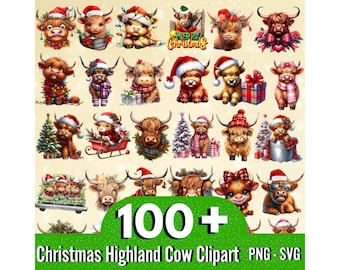 100 + Christmas Highland Cow Clipart Bundle, Baby Highland Cow Clipart, Christmas Clipart, Highland Cow Png, Christmas Png Bundle, Cow Png