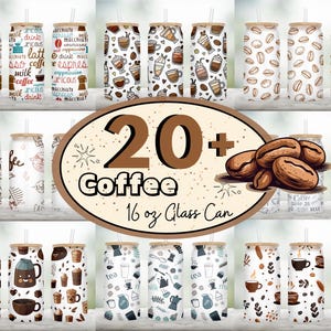 Peut inclure: Plus de 20 designs de caf&eacute; pour des canettes en verre de 473 ml. Les designs pr&eacute;sentent des grains de caf&eacute;, des tasses &agrave; caf&eacute;, des cafeti&egrave;res et d'autres images li&eacute;es au caf&eacute;. Les designs sont de couleurs et de styles vari&eacute;s.