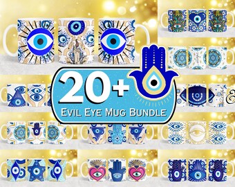 20 + Evil Eye Mug Wrap, Protection Evil Eye Mug Wrap, Blue Eye Mug Wrap, 11oz & 15oz Evil Eye Mug Wrap, Coffee Mug Sublimation Design PNG