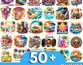 50+ Summer Png Design Bundle, Summer Vibes Png, Hello Summer Png, Beach and Sunset Shirt Png, Summer Sublimation, Lemonate Trendy Tshirt Png