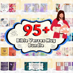 95 + 95 Bibelverse Mug Wrap-Designs, 11 Unzen und 15o Tassendesigns, Christliche Tasse, Glaube Tasse, religiöse Tasse, Glaubensaffirmation, Bibelzitate Tasse PNG