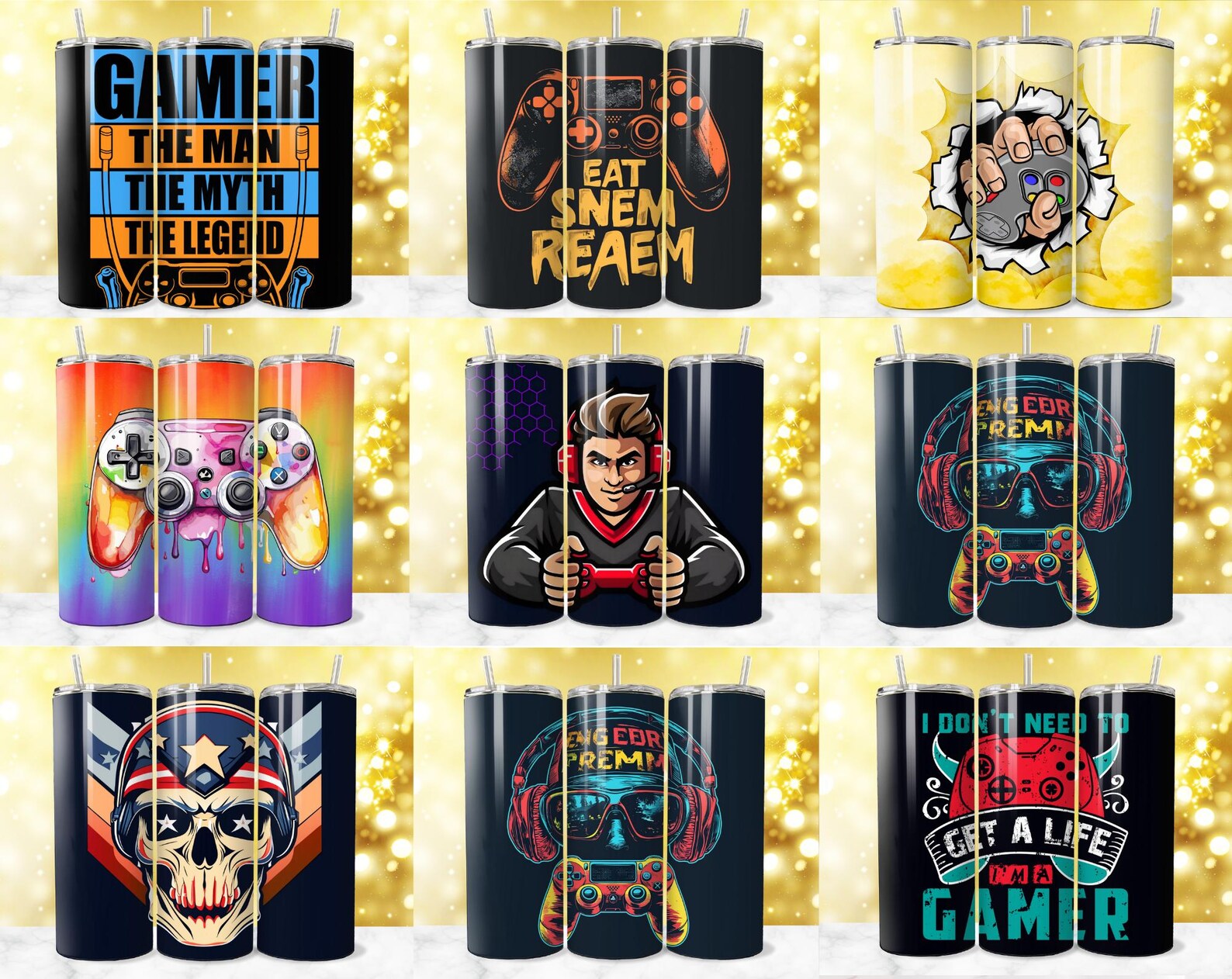 Gamer Tumbler Wrap Designs Bundle, 3D Game Controller, 20oz PNG ...
