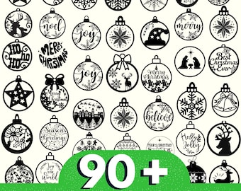 90 + Christmas Ornaments Svg, Merry Christmas Svg, Round Ornaments Svg, Christmas 2024 Svg, Round Christmas Svg, Christmas Svg Bundle
