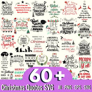 60 + Christmas Quotes Svg Bundle, Xmas Svg, Merry Christmas Svg, Christmas Sign Svg, Winter Svg, Santa Svg, Christmas Quotes, Christmas Svg