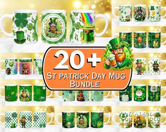 20+ Design per tazze di San Patrizio, tazze di San Patrizio da 11oz e 15oz, tazze con trifoglio, design per tazze irlandesi, tazze di San Patrizio, tazze di San Patrizio