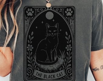 Comfort Colors® Black Cat Tarot Card T-shirt, Cozy Cat Lovers Gift, Black Cat Gifts, Cute Cat Shirts, Black Cat Mom Gift Autumn Cat Shirt