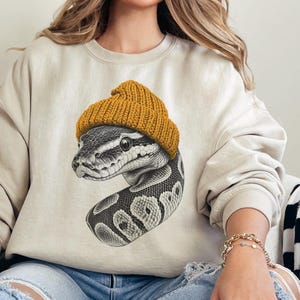 Ball Python Sweatshirt, Cute Snake in Beanie, Reptile Lover Sweater