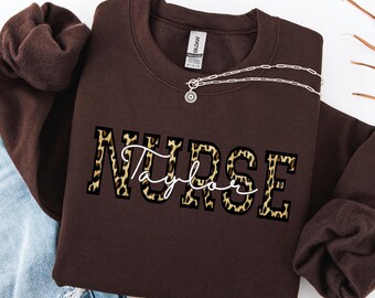 Leopard Nurse Sweatshirt, RN Shirt, Cute Nurse Shirt, Nurse Life Shirt, Nurse Hoodie, Nursing School Sweatshirt, Registered Nurse Sweatshirt