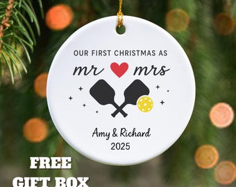 mr mrs ornament - Wedding Gift - Personalized First Christmas Keepsake -Our 1st Christmas Mr & Mrs Ornament,Pickleball Gift,Pickleball Lover