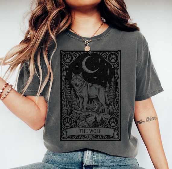 Wolf Shirt, Wolf Shirt Goth, Linocut Shirt, Whimsigoth Clothing, Respect The Locals, Alpha Wolf Shirt, Japanese Wolf, Wildlife Shirt