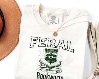 Comfort Colors® Feral Raccoon Shirt, Bookworm Shirt, Book Lover Shirt, Reading Teacher Shirt, Cute Raccoon Shirt for Book Lovers
