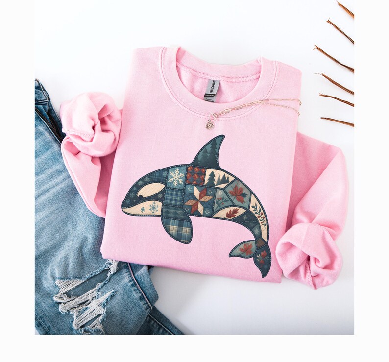 Faux Patchwork Orca Sweatshirt, Patchwork Christmas Sweater, Christmas ...