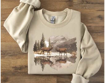 Retro Deer Wilderness Sweatshirt: Vintage 90s Boho Crewneck