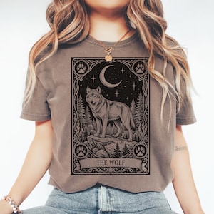 Wolf Shirt, Wolf Shirt Goth, Linocut Shirt, Whimsigoth Clothing, Respect The Locals, Alpha Wolf Shirt, Japanese Wolf, Wildlife Shirt image 2