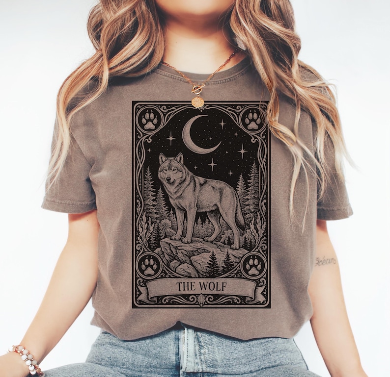 Wolf Shirt, Wolf Shirt Goth, Linocut Shirt, Whimsigoth Clothing, Respect The Locals, Alpha Wolf Shirt, Japanese Wolf, Wildlife Shirt image 2