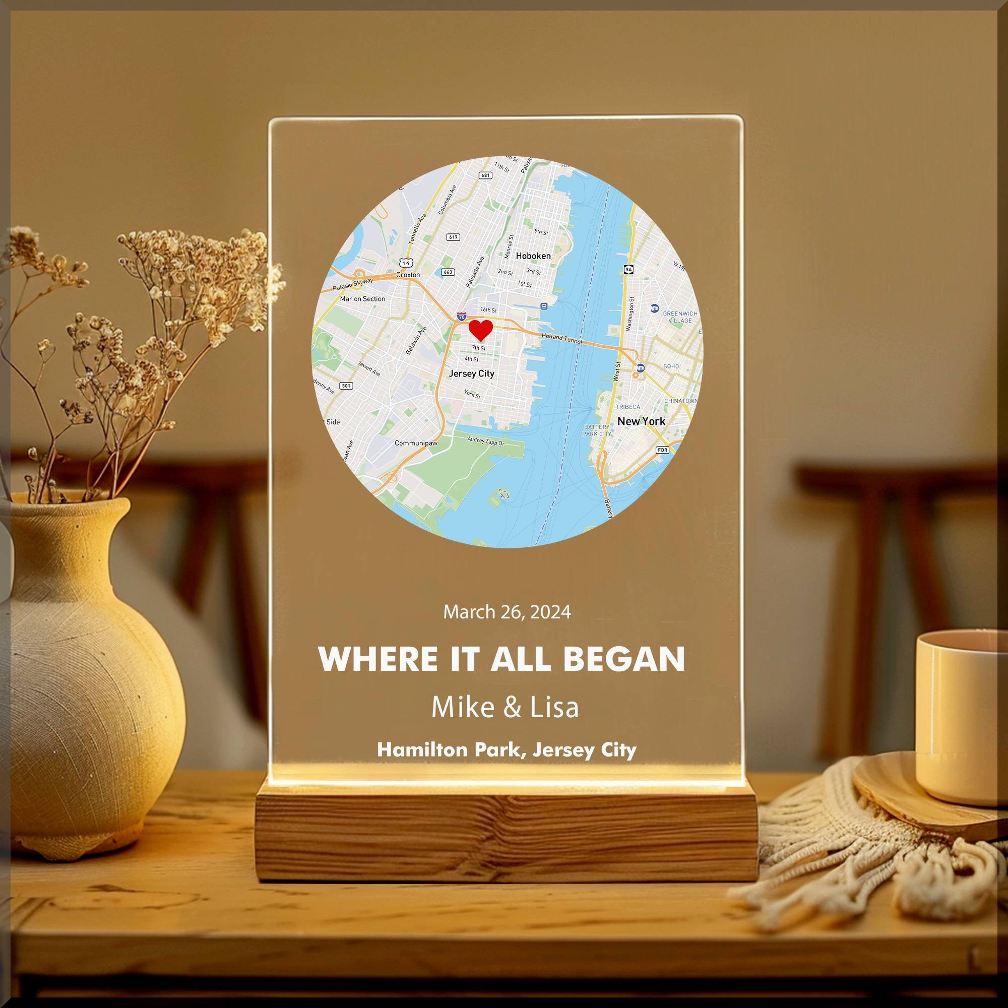 Custom First Date Map, Acrylic Plaque Where We Met, Personalized Where It All Began Map, Anniversary Gift, Minimalist Home Decor