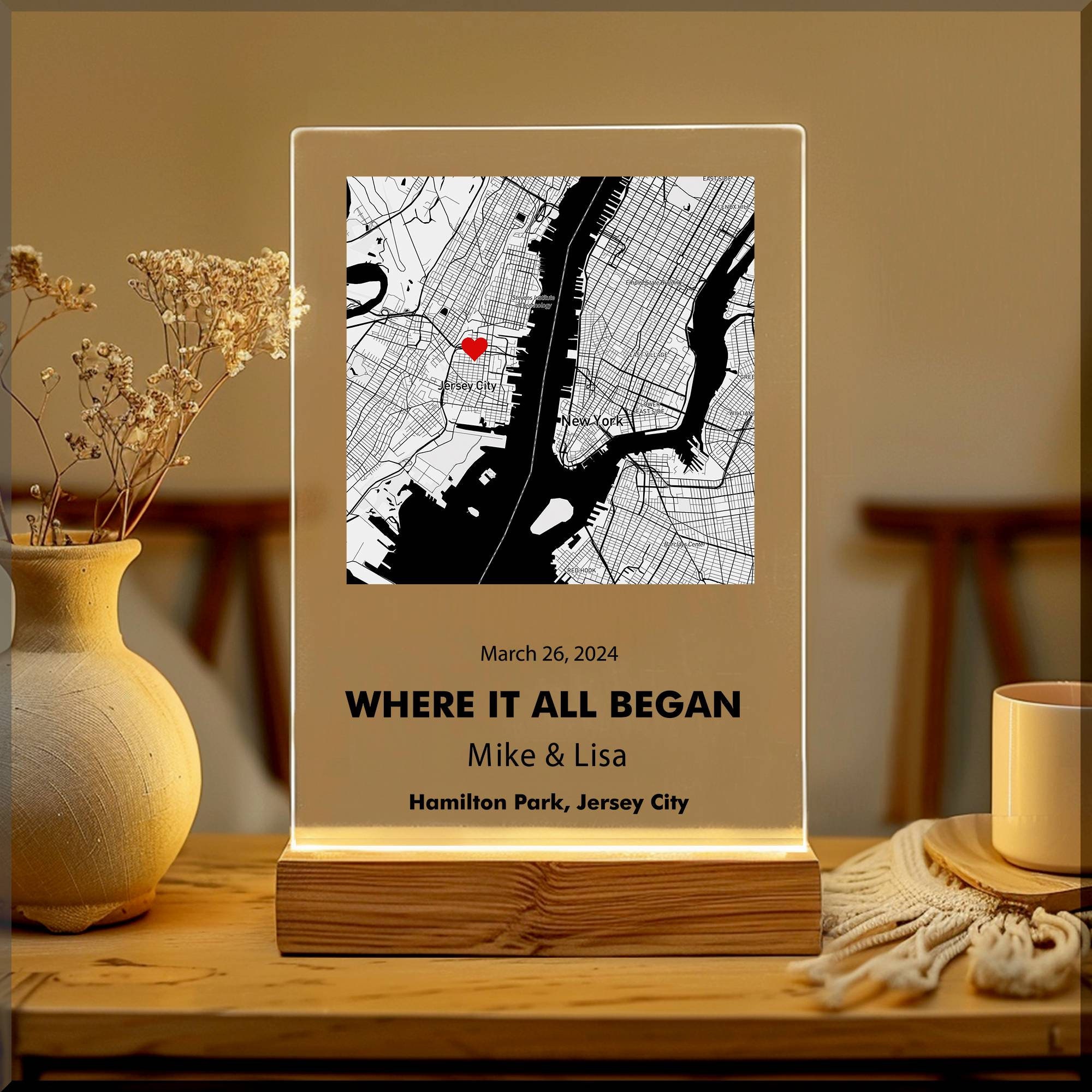 Custom First Date Map, Acrylic Plaque Where We Met, Personalized Where It All Began Map, Anniversary Gift, Minimalist Home Decor