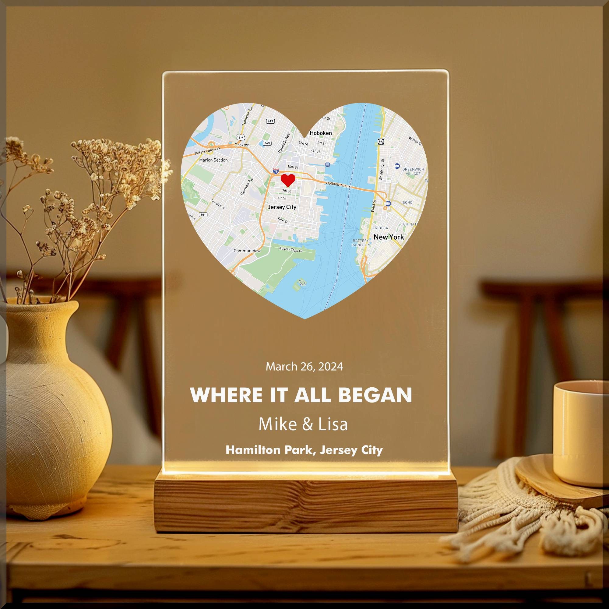 Custom First Date Map, Acrylic Plaque Where We Met, Personalized Where It All Began Map, Anniversary Gift, Minimalist Home Decor