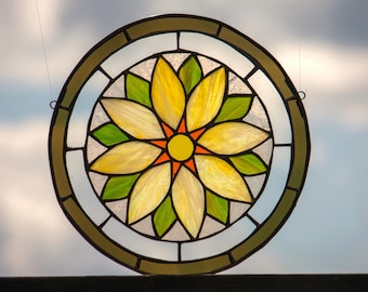 Stained Glass Flower Suncatcher, Handmade Geometric Art