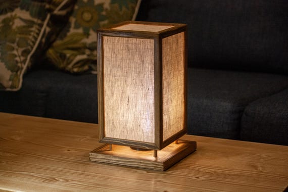 Handmade Japanese Wooden Table Lamp: Minimalist Linen Accent Light