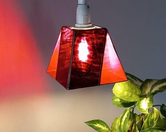 Small Red Handmade Stained Glass Pendant Lamp, Accent Lighting