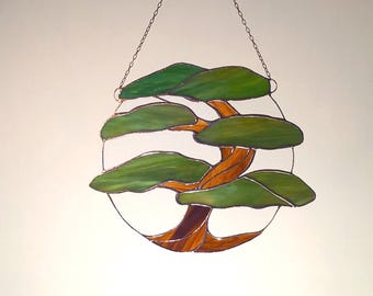 Stained Glass Bonsai Tree, Handmade Glass Suncatcher