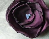 Flower Pin in Grape / Plum / Eggplant Taffeta with Light Blue Opal Swarovski Crystals - Wedding Hair
