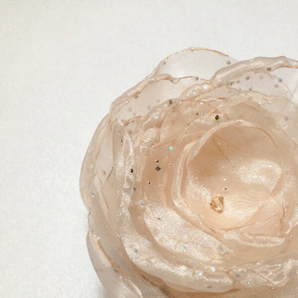 Champagne Flower Pin Organza with Diamond Effects / Swarovski Crystal